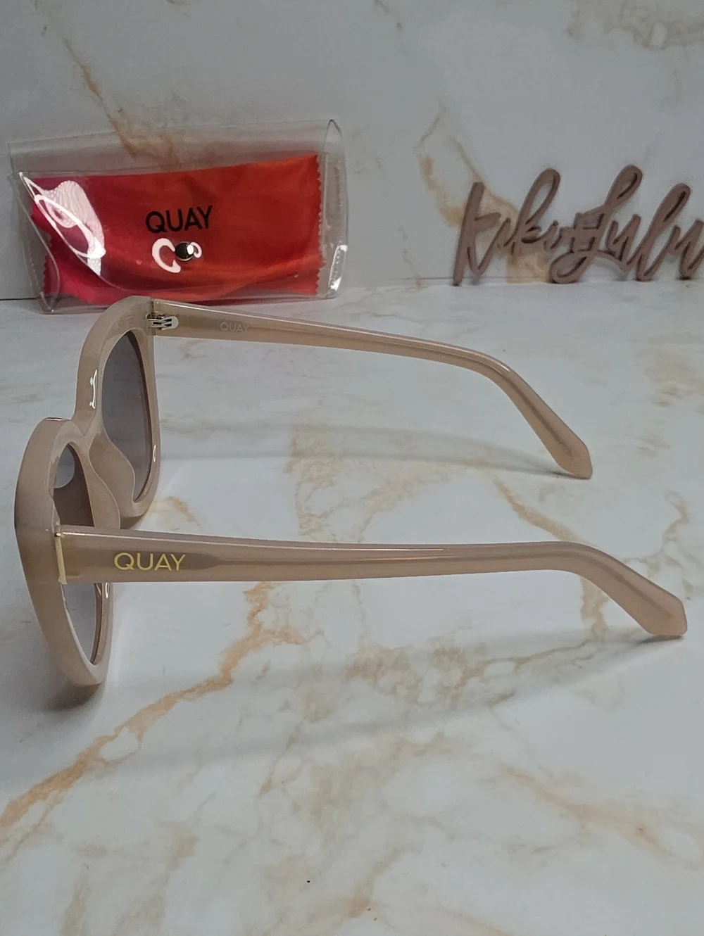 Quay Australia Noosa Nude Beige Cat Eye Sunglasses with Tortoiseshell Tips
